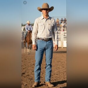 VTG Rare Wrangler 85498 Soft Blue Dress Trouser Jeans 36/32 Chamois Cloth